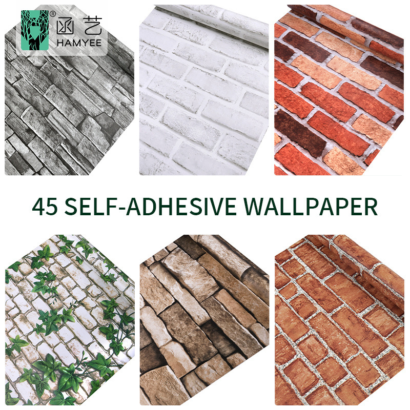 Modern 3d brick wallpaper self adhesive waterproof grey brick sticky back wallpaper