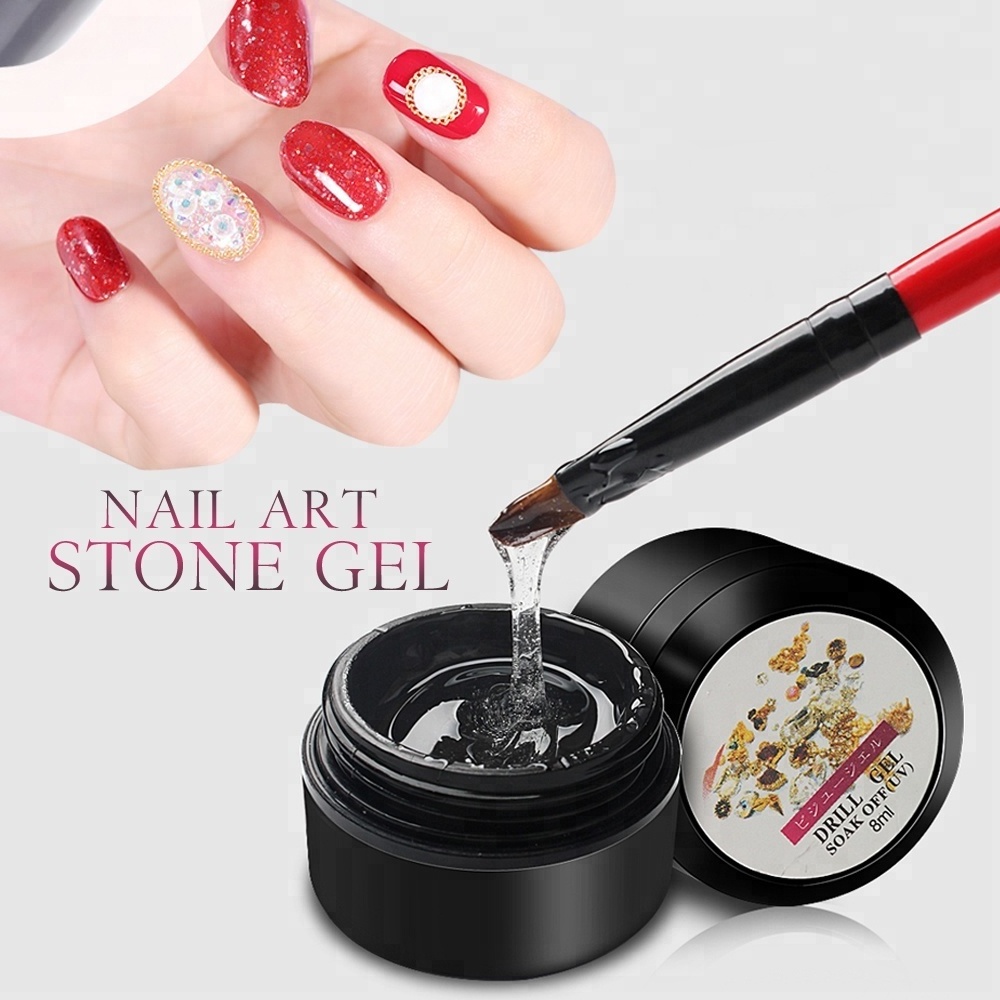 Hanyinails Wholesales Super Thick Gems-On Gel 15g Private Strong Adhesive No Wipe Gems-On Gel & UV Gel Top Coat