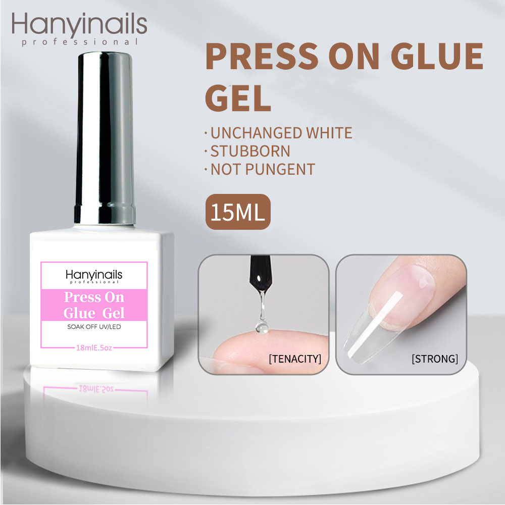 Hanyinails Customizable Logo Gel X Nail Glue 18ml Bottle Strong Sticky Nail Tip Adhesive Gel for Press On Extension in UV Gel