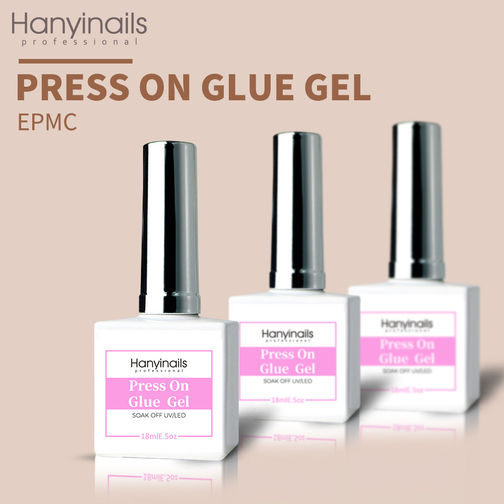 Hanyinails Customizable Logo Gel X Nail Glue 18ml Bottle Strong Sticky Nail Tip Adhesive Gel for Press On Extension in UV Gel