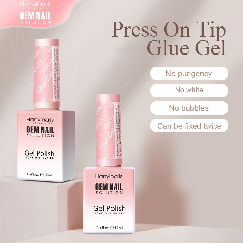 HANYINAILS Good Quality Press On Tip Glue Gel Private Label Nail Glue Long Lasting Gel Glue for Press On Nail Solid Builder