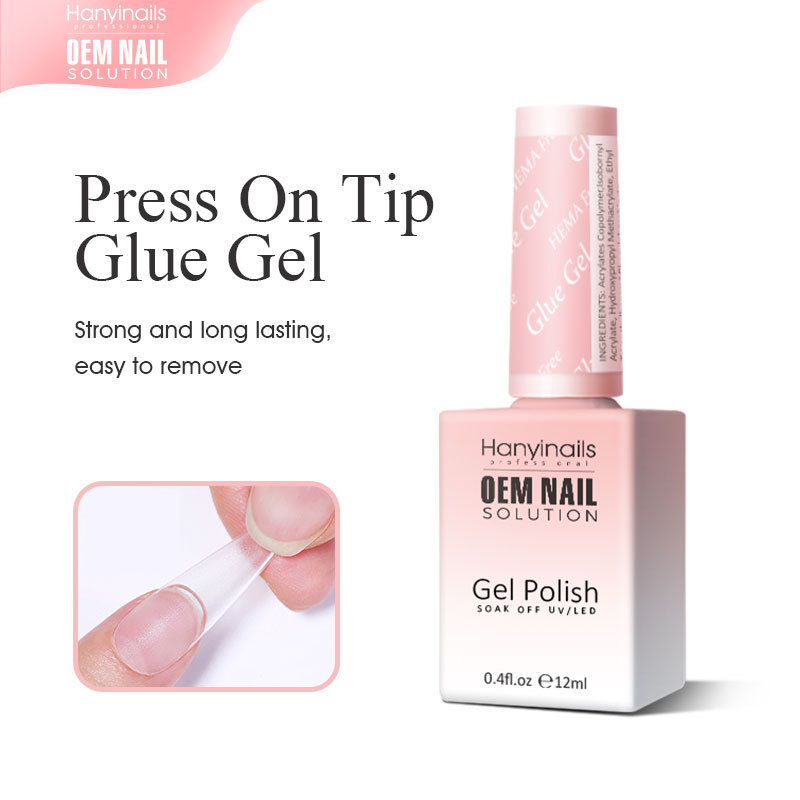 HANYINAILS Good Quality Press On Tip Glue Gel Private Label Nail Glue Long Lasting Gel Glue for Press On Nail Solid Builder