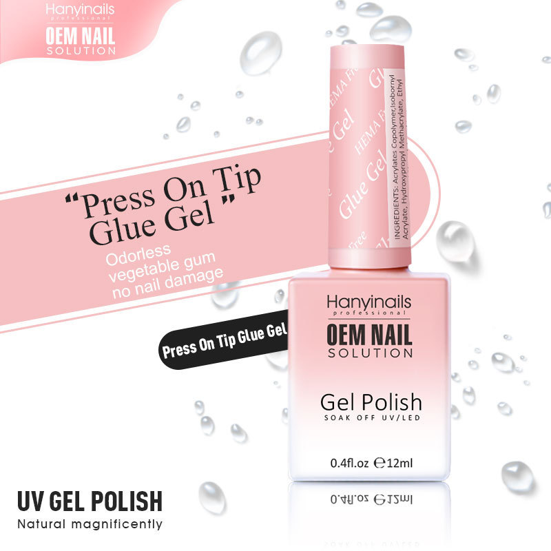 HANYINAILS Good Quality Press On Tip Glue Gel Private Label Nail Glue Long Lasting Gel Glue for Press On Nail Solid Builder