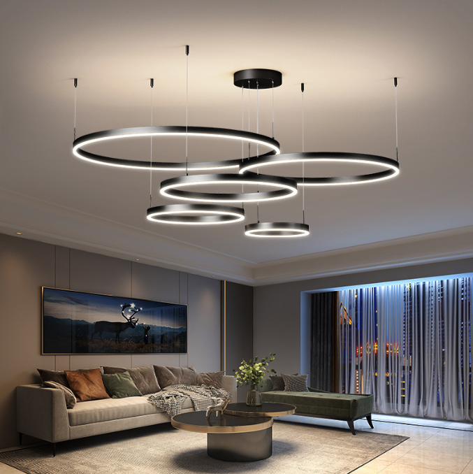 100cm 200cm 300cm Office Restaurant Lighting Dali Dimming Aluminum Housing Circle Ring Led Pendant Linear Light