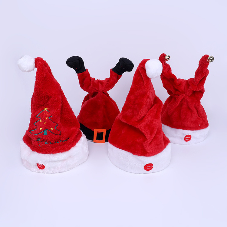 Hot Sale Electric Santa Claus Christmas Hat Magic Dancing Singing Plush Hat swing Santa Claus Hat