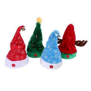 Hot Sale Electric Santa Claus Christmas Hat Magic Dancing Singing Plush Hat swing Santa Claus Hat