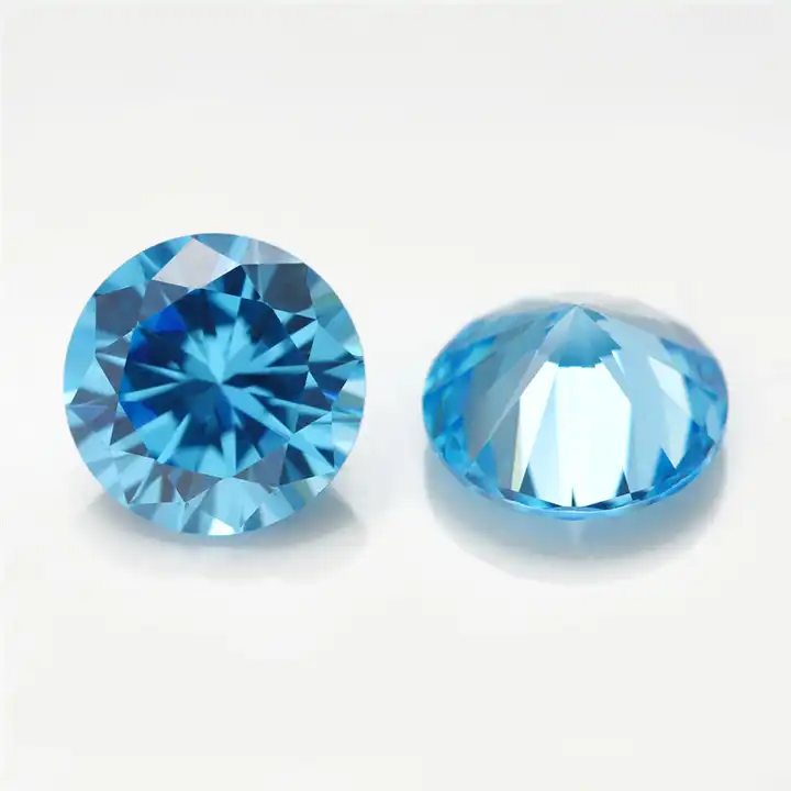 High quality loose aqua bule cz stone grade 5A synthetic round cut aquamarine cubic zirconia