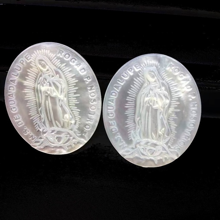 Big size oval shape white MOP carved jesus religious shell gems