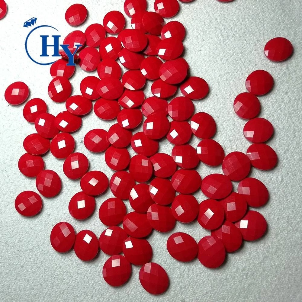 Oval double faceted beads synthetic red coral stone