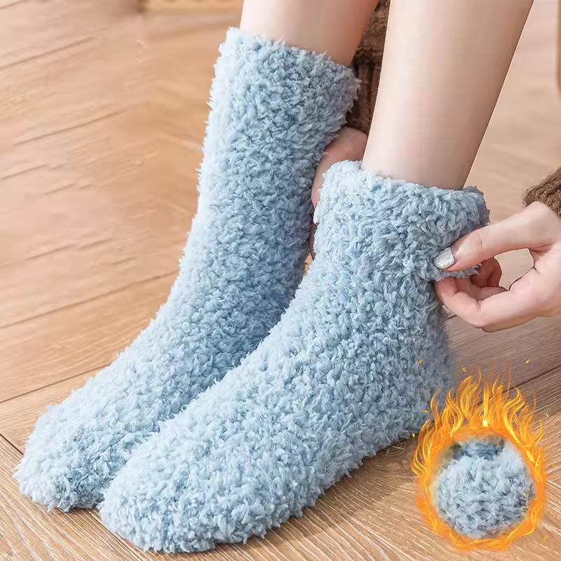 Wholesale men fuzzy fluffy warm super soft long cozy winter socks women polyester cozy feather yarn socks