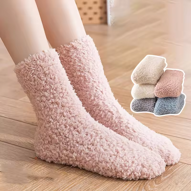 Wholesale men fuzzy fluffy warm super soft long cozy winter socks women polyester cozy feather yarn socks