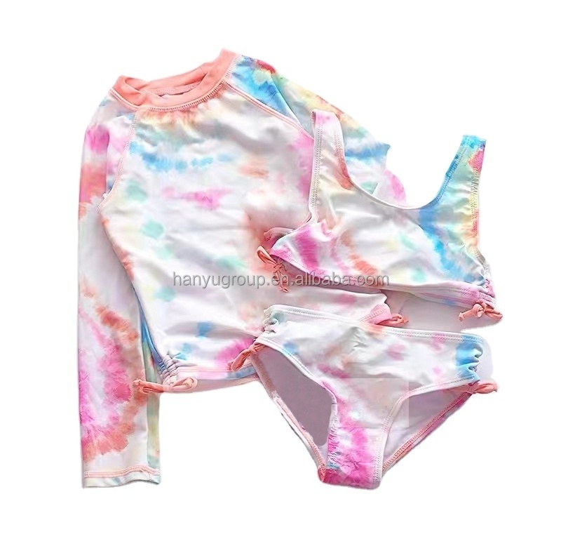 Toddler Girl Tie-Die One Piece Rash Guard Swimsuit Bikini Cross Strap Top Tankini Top and Bottoms Swimsuit Set