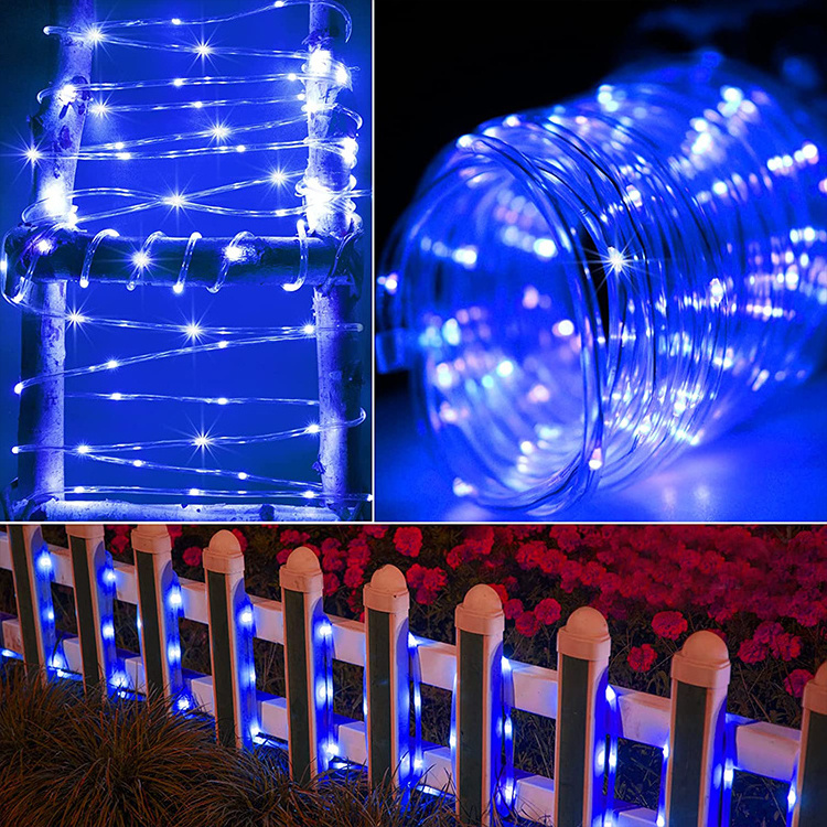 Outdoor Solar Rope Lights Waterproof 33ft 100 LED Blue Christmas Lights PVC Tube Fairy String Lights