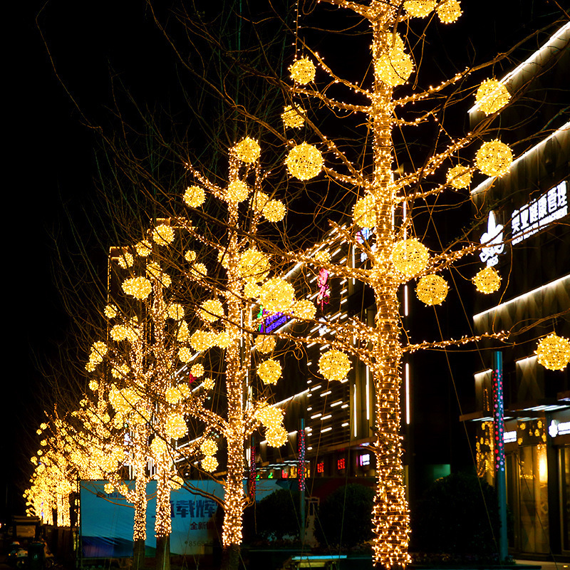 LED Rattan Ball Lights Festival Decoration Outdoor Landscape Hanging Tree Lights Street String Lights