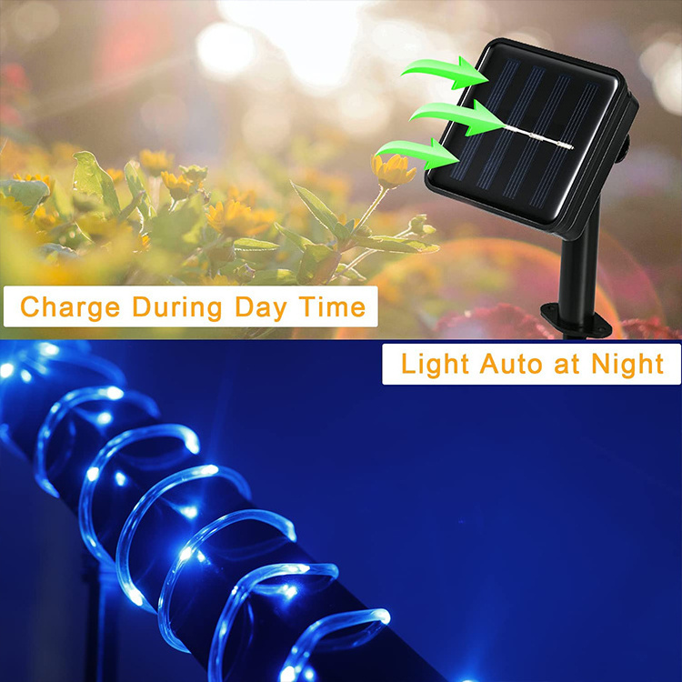 Outdoor Solar Rope Lights Waterproof 33ft 100 LED Blue Christmas Lights PVC Tube Fairy String Lights