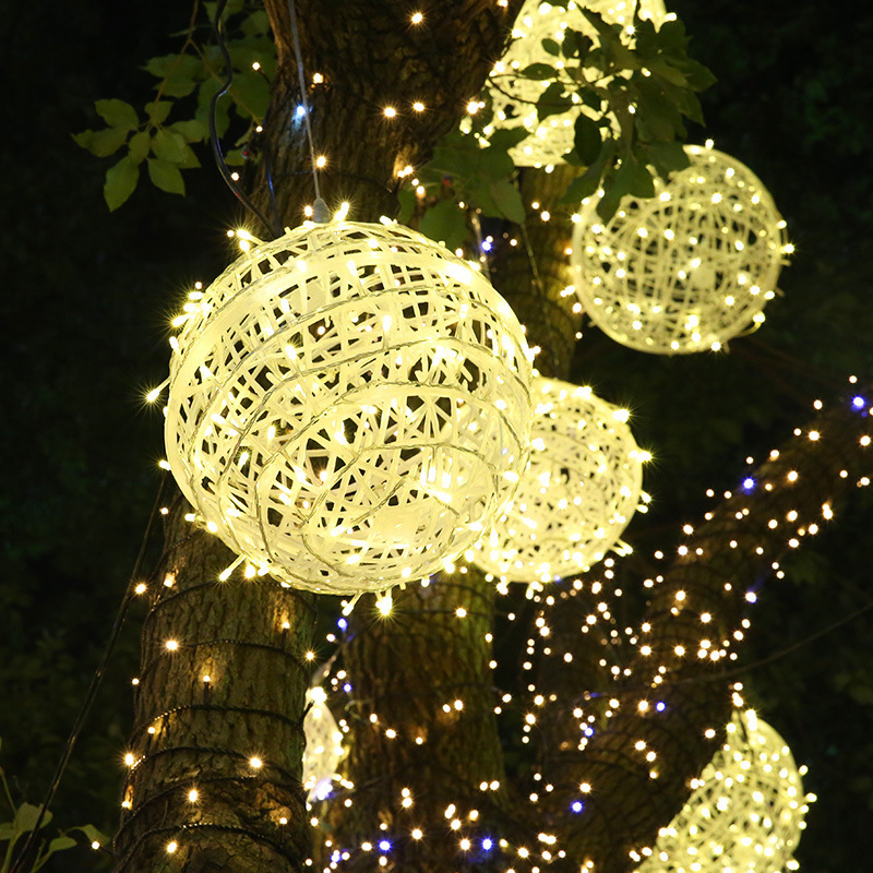 LED Rattan Ball Lights Festival Decoration Outdoor Landscape Hanging Tree Lights Street String Lights