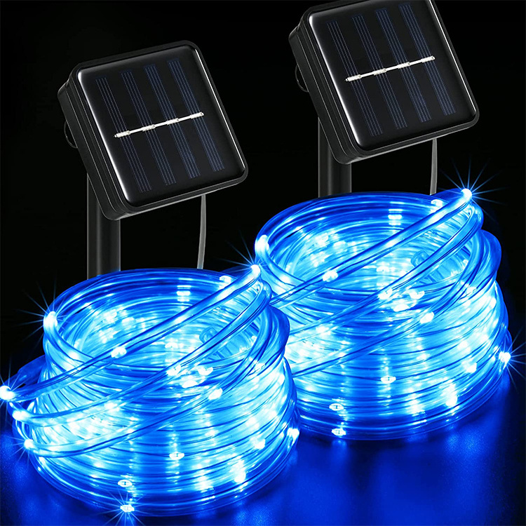 Outdoor Solar Rope Lights Waterproof 33ft 100 LED Blue Christmas Lights PVC Tube Fairy String Lights