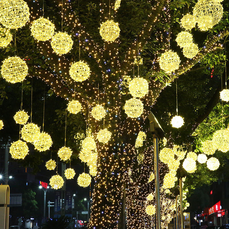 LED Rattan Ball Lights Festival Decoration Outdoor Landscape Hanging Tree Lights Street String Lights