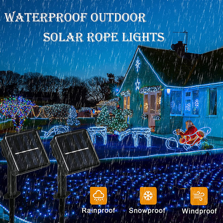 Outdoor Solar Rope Lights Waterproof 33ft 100 LED Blue Christmas Lights PVC Tube Fairy String Lights