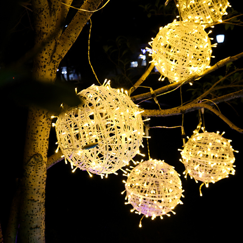 LED Rattan Ball Lights Festival Decoration Outdoor Landscape Hanging Tree Lights Street String Lights