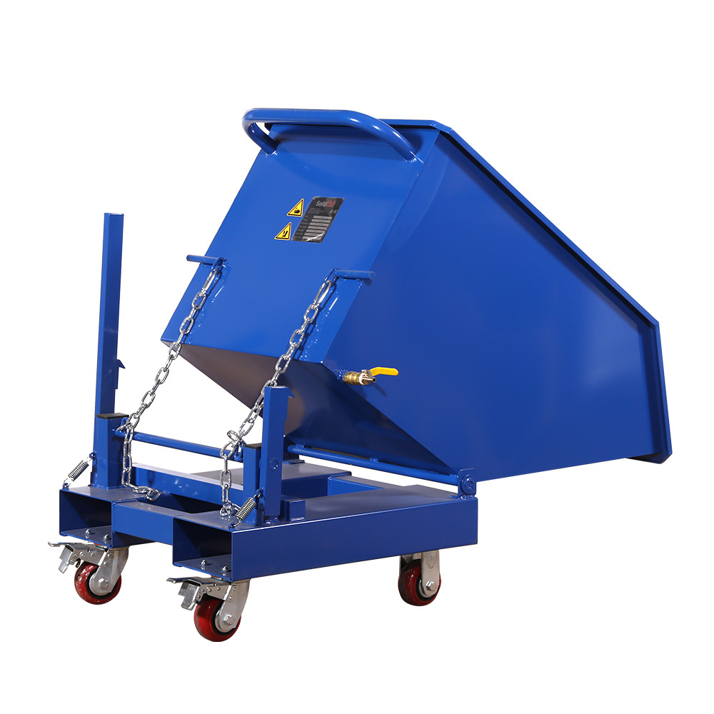 New Style Dark Blue Industrial Heavy Duty Iron Chip Trolley Dump Reversible Garbage Truck Waste Seld Tipping Bins for Factory