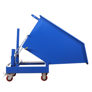 New Style Dark Blue Industrial Heavy Duty Iron Chip Trolley Dump Reversible Garbage Truck Waste Seld Tipping Bins for Factory