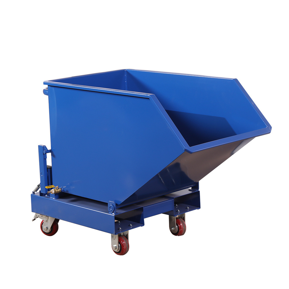 New Style Dark Blue Industrial Heavy Duty Iron Chip Trolley Dump Reversible Garbage Truck Waste Seld Tipping Bins for Factory