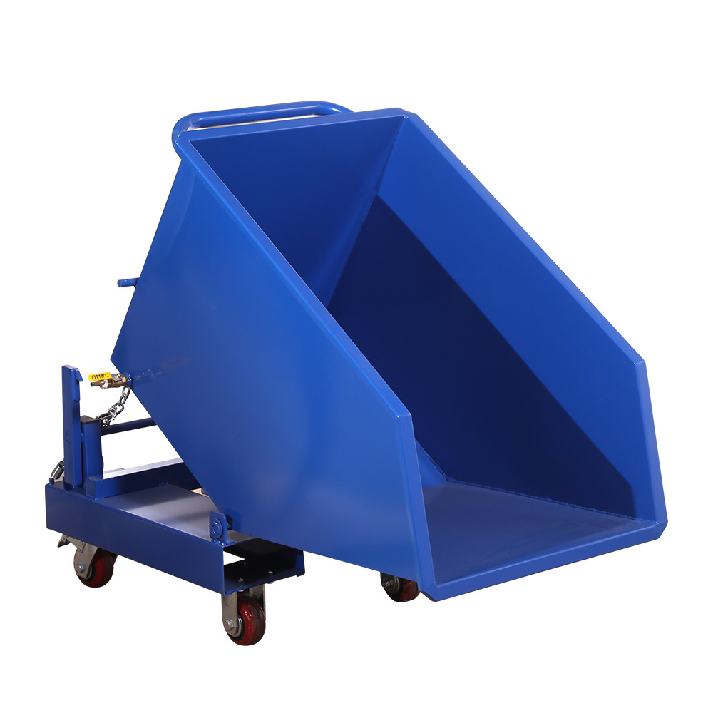 New Style Dark Blue Industrial Heavy Duty Iron Chip Trolley Dump Reversible Garbage Truck Waste Seld Tipping Bins for Factory