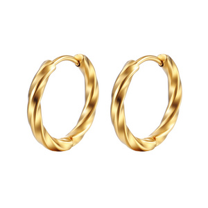 Stainless steel Cute Twisited Gold Chunky Hoop Earrings  Women 18k Gold Plated High Polished Lightweight Hoops