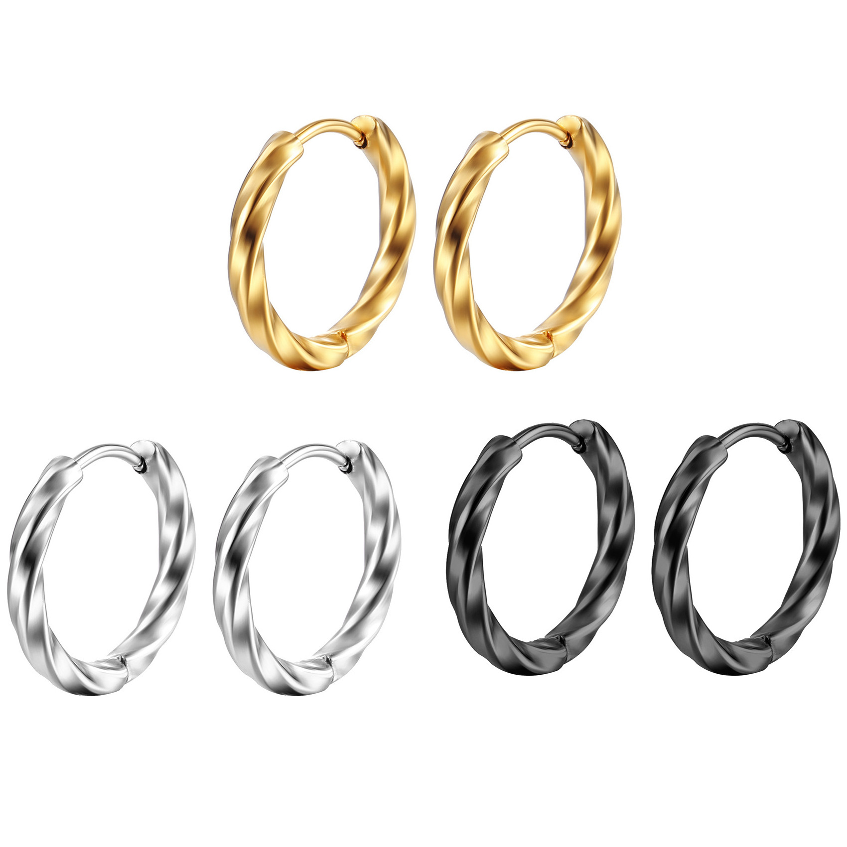 Stainless steel Cute Twisited Gold Chunky Hoop Earrings  Women 18k Gold Plated High Polished Lightweight Hoops