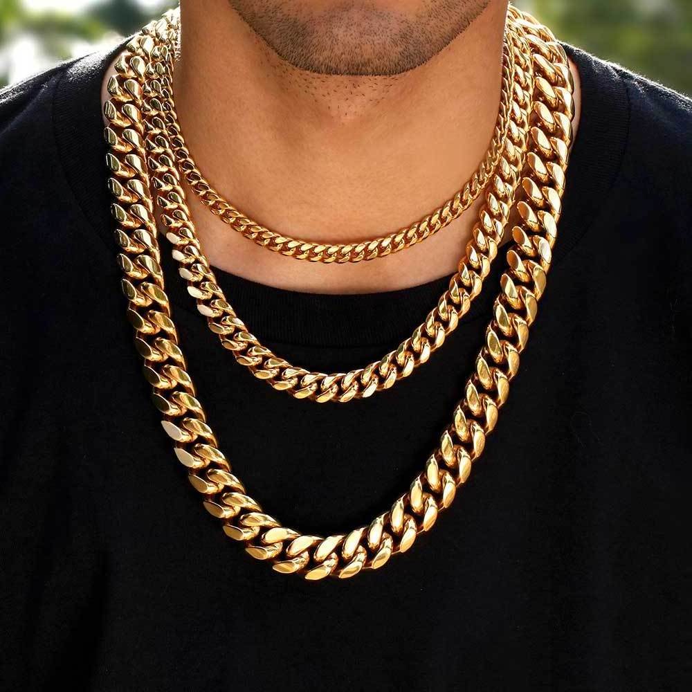 24k Chain Necklaces Stainless Steel Gold Plated Link Chain Necklace For Men Women