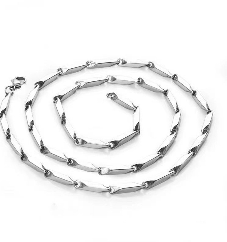 Titanium Steel Bamboo Knot Prism Necklace Men's Hip Hop Melon Seed Chain Clavicle Chain Europe and America For Woman