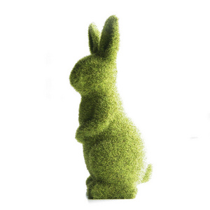 Wholesale Home Ornament Rabbit Decorations Easter Green Flocking Grass Ceramic Plush Moss Bunny