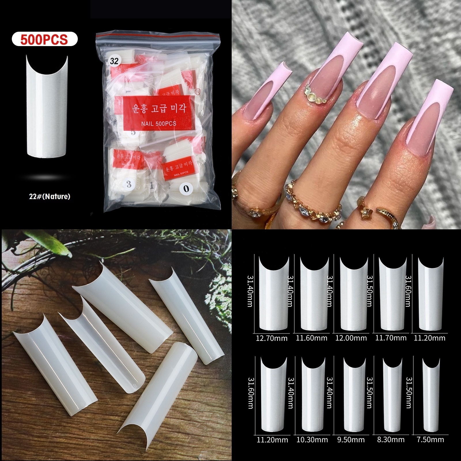 HZN Medium square 10 sizes nail extension clear/soft  acrylic nail tips wholesale