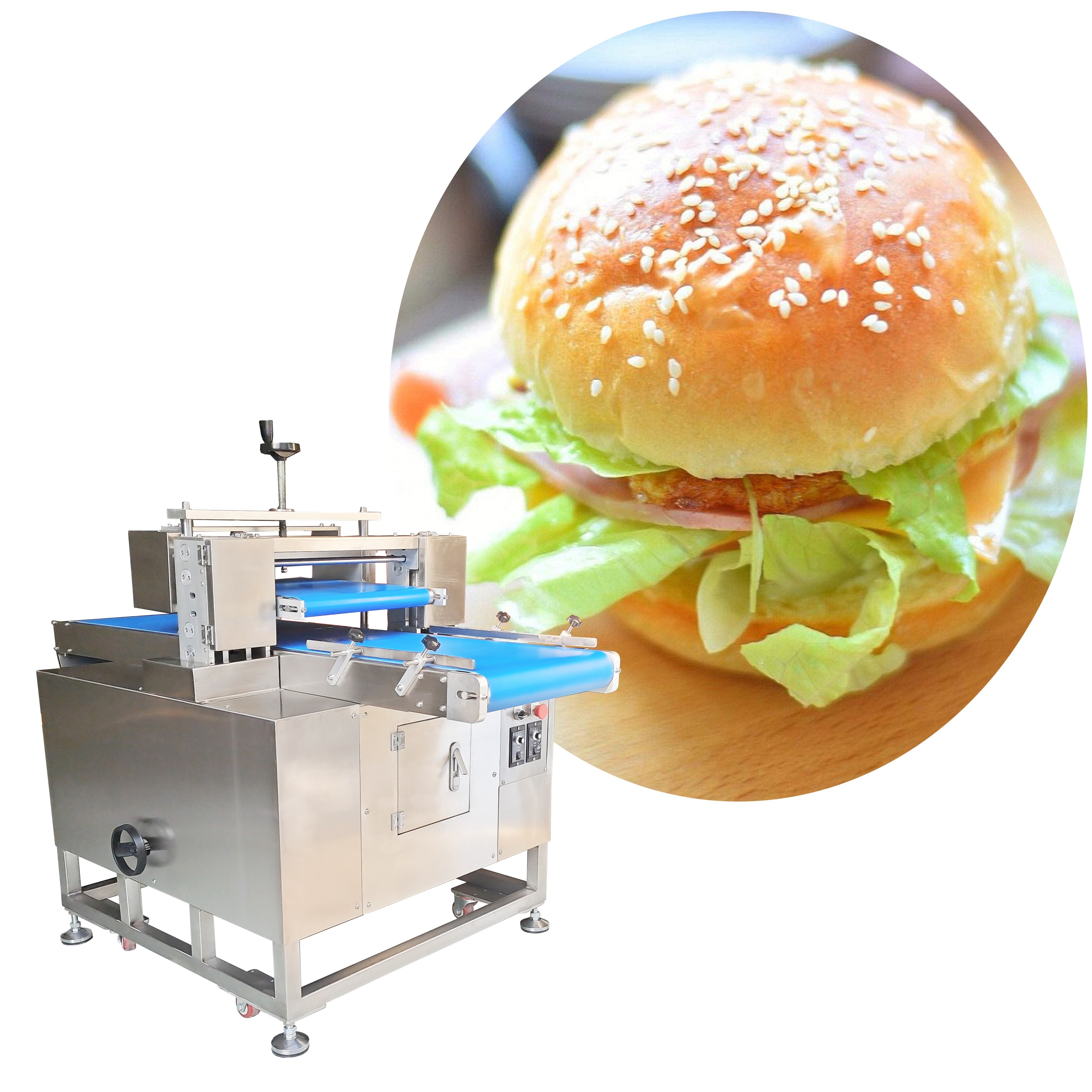 Automatic hotdog slicing sides smooth hamburg bread horizontal cutting machine