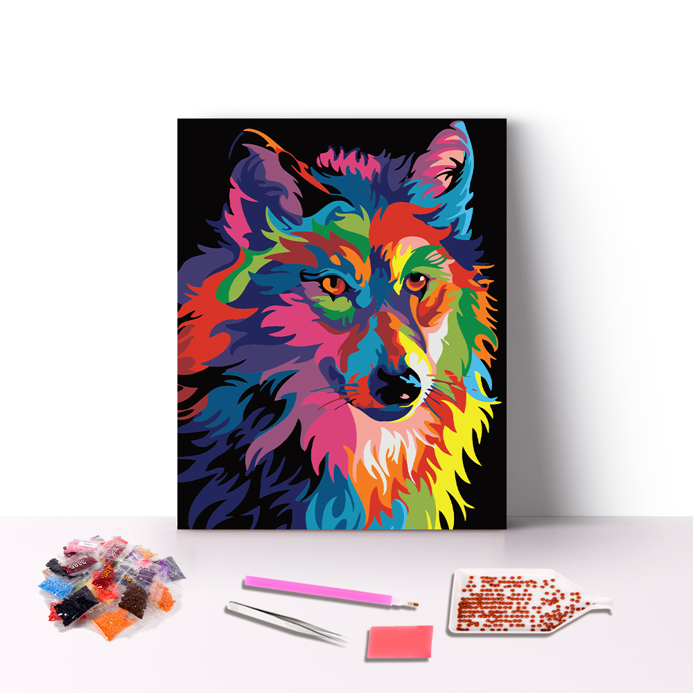 Full Drill Hot Sale Crystal Picture Art Abstract Colorful Animals Wolf Diamond Painting For home Wall Decoration