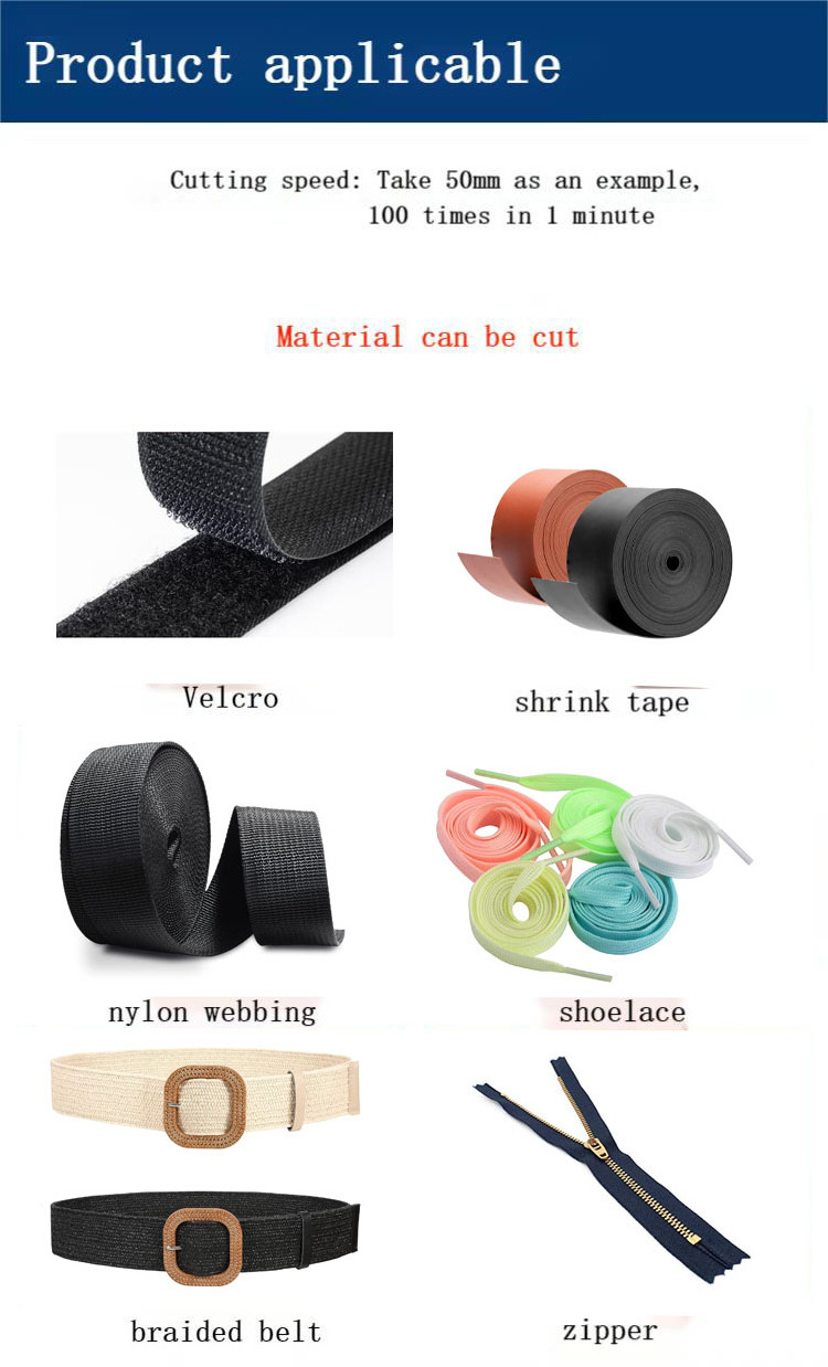 Automatic angle fabric cloth nylon roll pvc polyester webbing strap belt elastic label stain tape ribbon cutter cutting machine