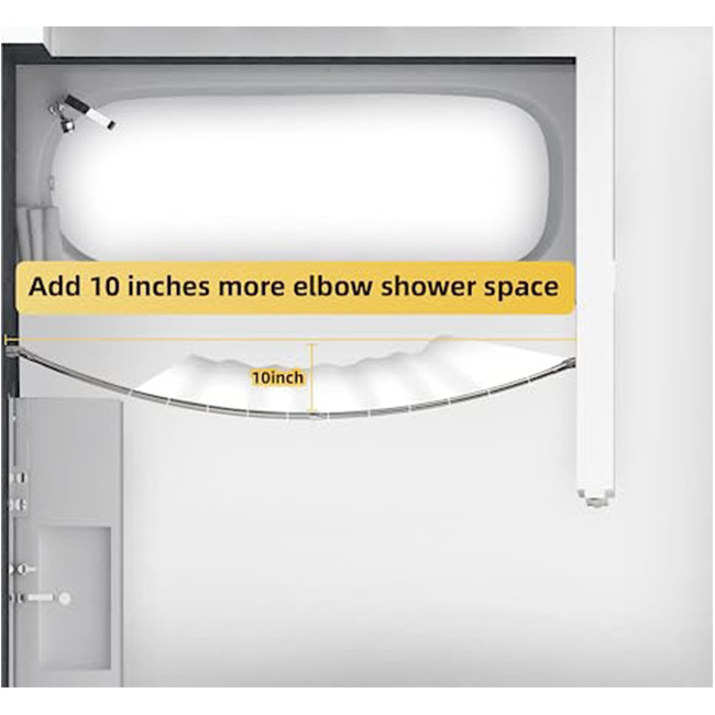 HB Adjustable Curved Shower Curtain Rod, Rustproof, Premium Stainless Steel 304, Telescoping Design Shower Rod