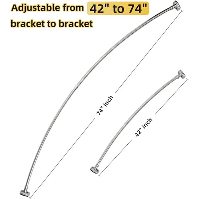 HB Adjustable Curved Shower Curtain Rod, Rustproof, Premium Stainless Steel 304, Telescoping Design Shower Rod