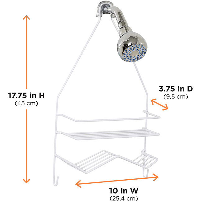 Shower Caddy with 2 ShelvesWhite Modern Chromed Metal Bathroom Wire Hanging Rack Shower Caddy