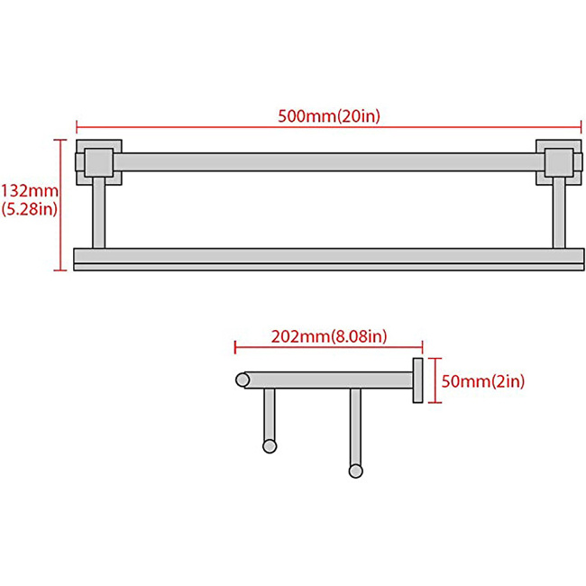 Bathroom Towel rack with Two Towel Bars Wall Mount Holder,304 Stainless Steel Matte Black