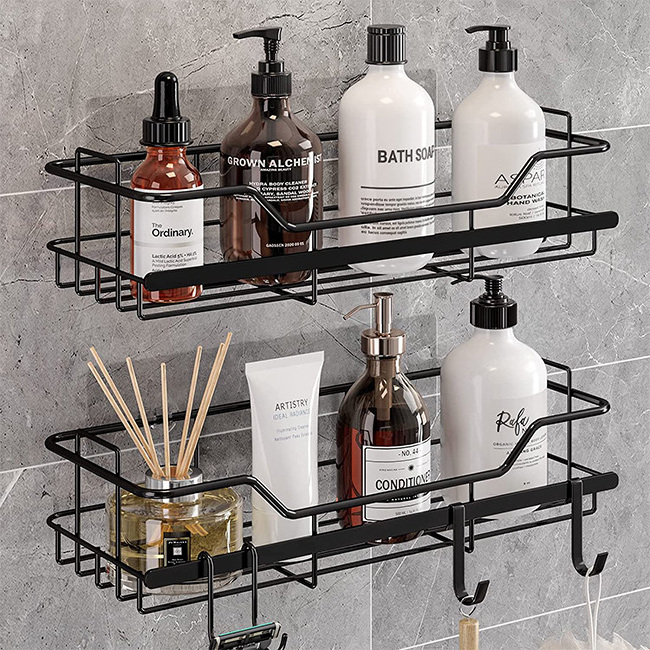 HB Matte Black Shower Caddy, Adhesive Shower Shelf for Inside Shower, No Drilling Rustproof Stainless Steel