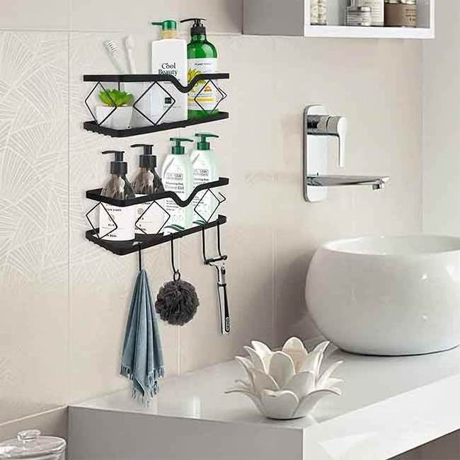 Factory wholesale iron art bathroom shelving perforation-free wall storage shelving wall-mounted kitchen bathroom shelving