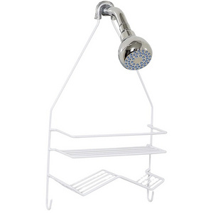 Shower Caddy with 2 ShelvesWhite Modern Chromed Metal Bathroom Wire Hanging Rack Shower Caddy