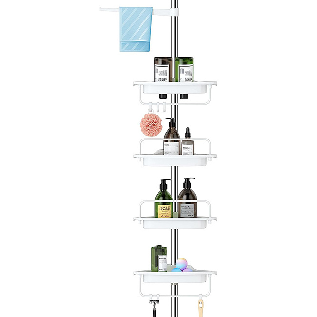 HB Black Stand Up Shower Caddy Rack Organizer with 4-tier Adjustable Shelf, for Bathroom,Kitchen 260cm shower caddy with rod