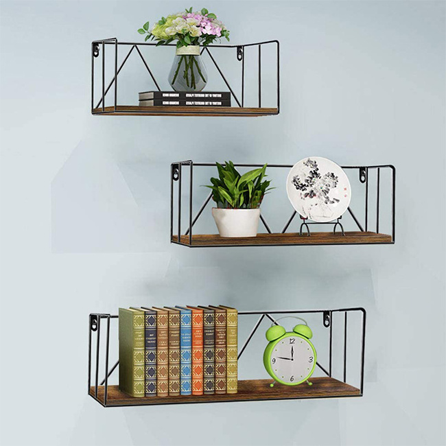 Professional custom black metal wire hanging storage shelves decorative items and display walls for living room