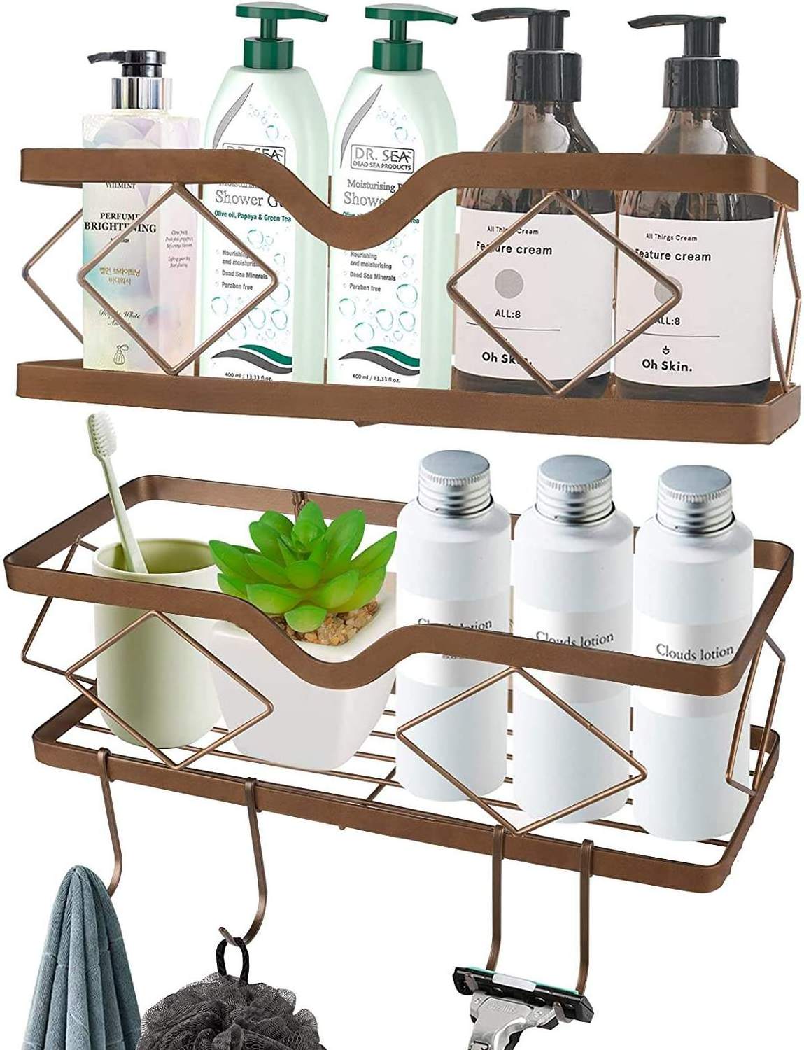 Factory wholesale iron art bathroom shelving perforation-free wall storage shelving wall-mounted kitchen bathroom shelving