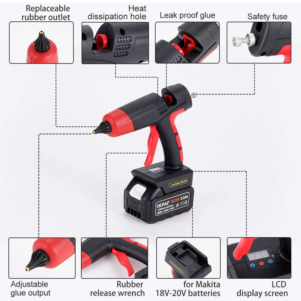 21v lithium battery cordless charging hot melt glue gun using 11mm rod hot melt glue gun matching battery interface