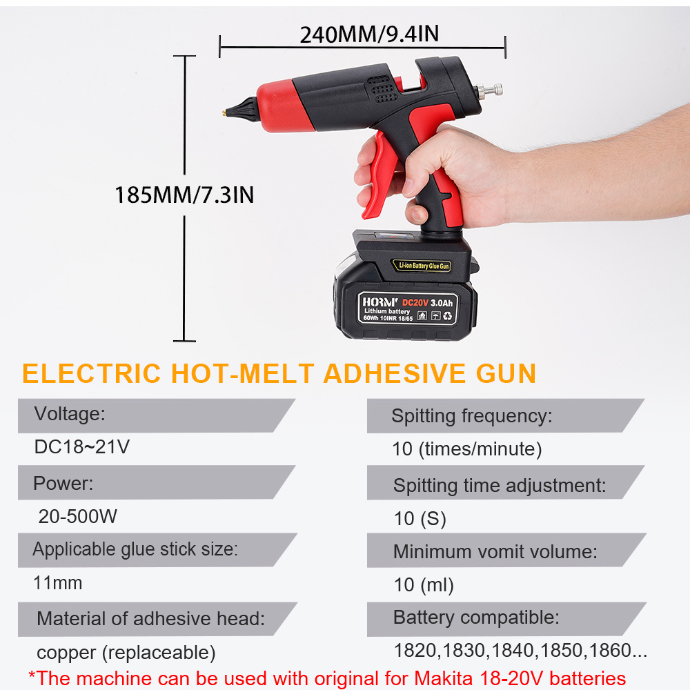 21v lithium battery cordless charging hot melt glue gun using 11mm rod hot melt glue gun matching battery interface