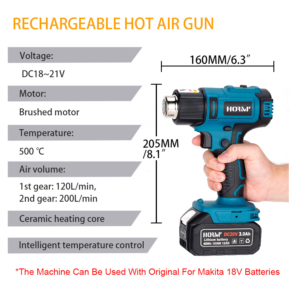 Electric power tools portable heat gun cordless rechargeable with two temperature